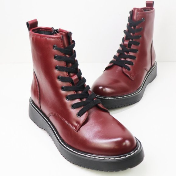 NWT Madden Girl Kurrt Combat Boot Lace Up Side Zip Ankle Bootie Burgundy Paris - Picture 4 of 8